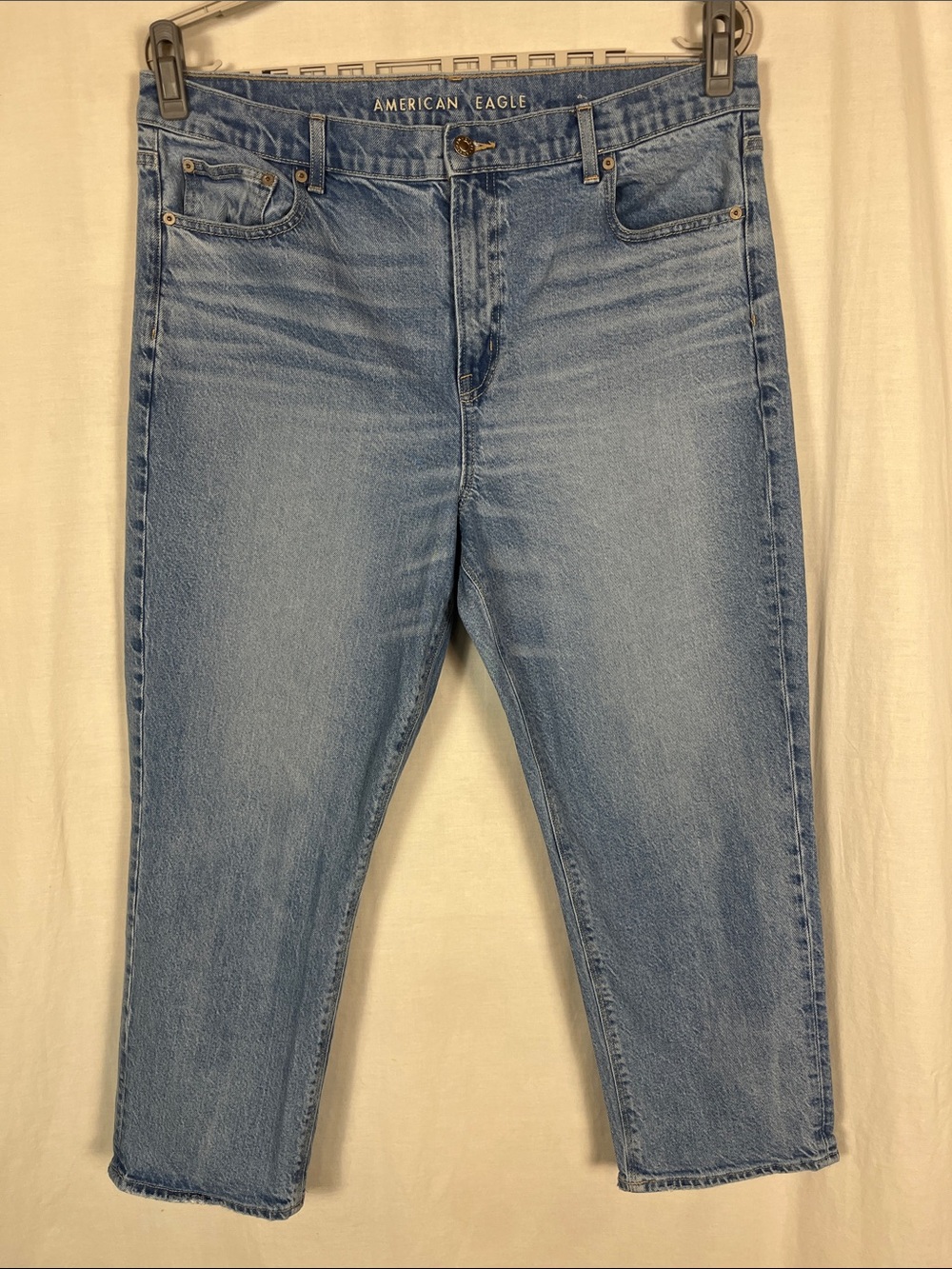 American Eagle Super High Rise Ankle Straight Recycled Cotton Blend Blue Jeans